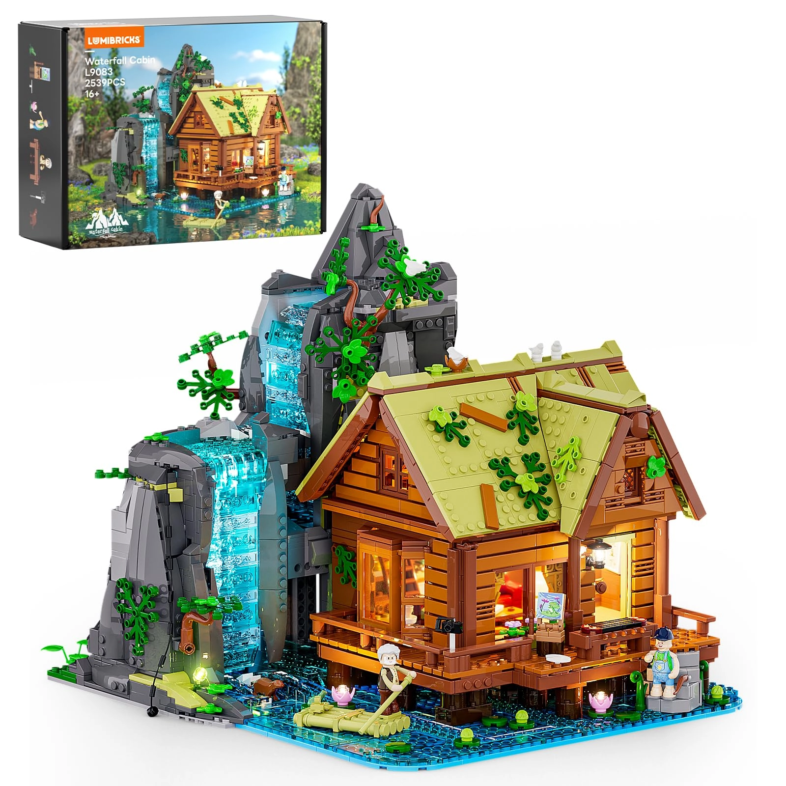 Lumibricks Waterfall Cabin - Retro Wooden LED