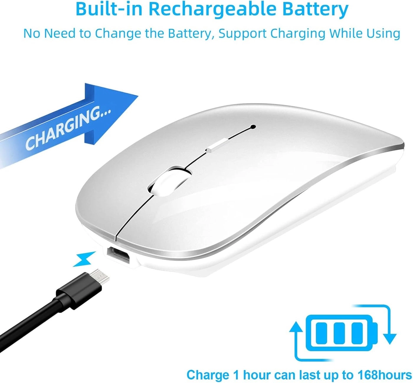 LED Rechargeable Slim Silent Mouse - Wireless