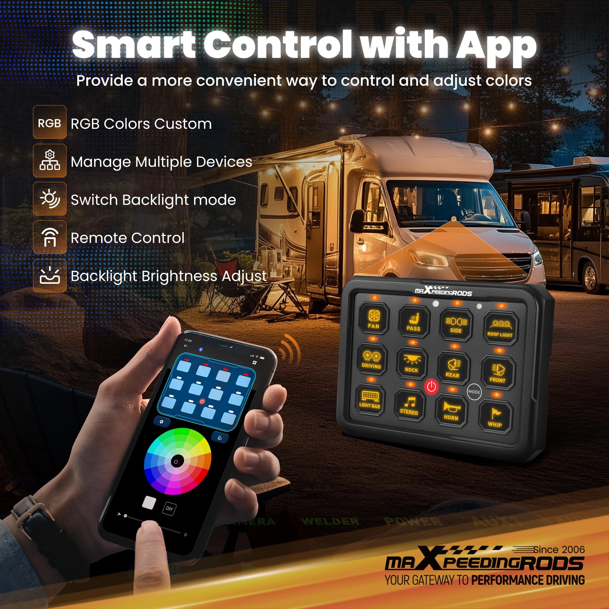 RGB Remote App Control Switch Panel - 12 Gang 12/24V