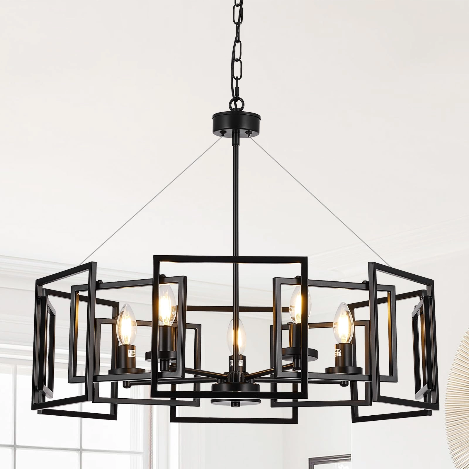 ALIQIYI Geometric Chandelier - 5-Light Black Adjustable Height