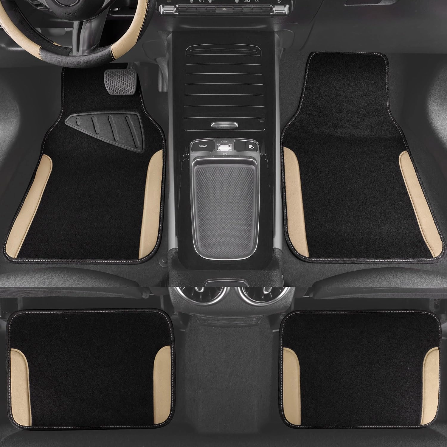 Universal Fit Car Floor Mats - Set of 4pcs Black and Burgundy