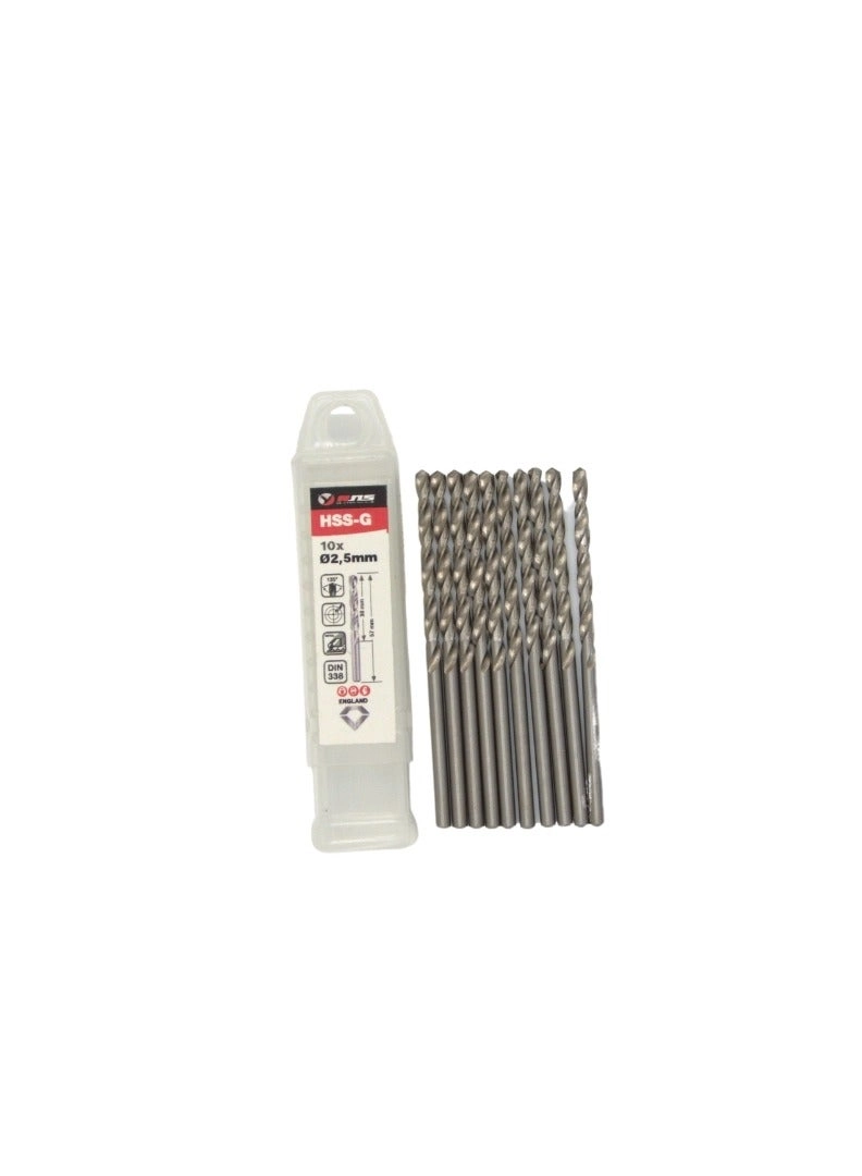 HSS-G TWIST DRILL BIT - Stainless Steel 10 pieces 2.5 mm