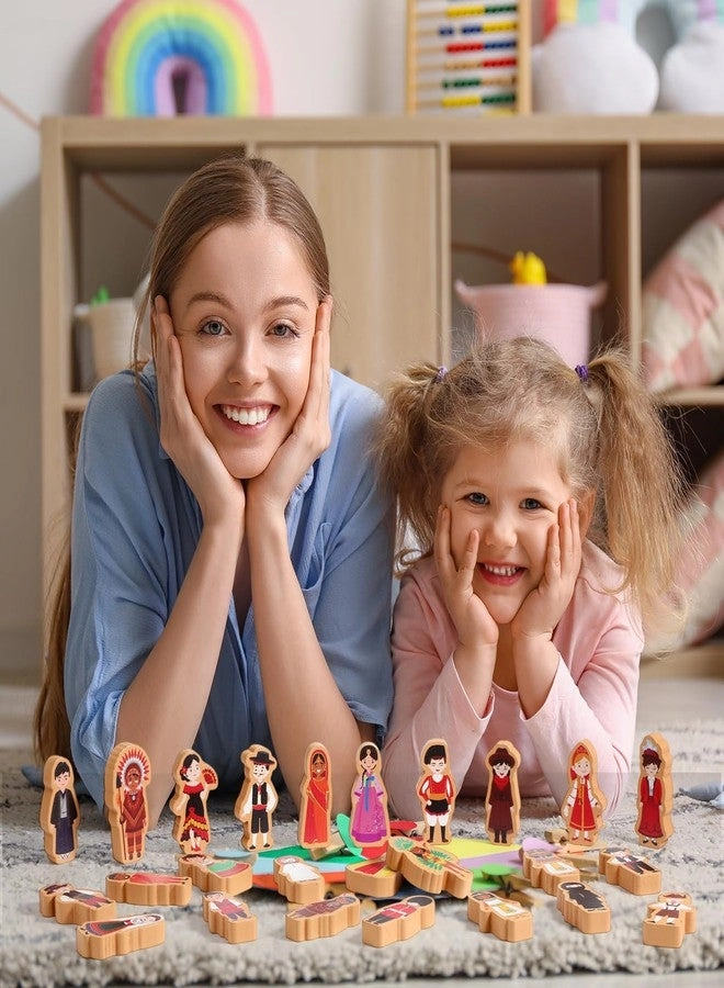Multicultural Wooden Character Set - 36 pieces