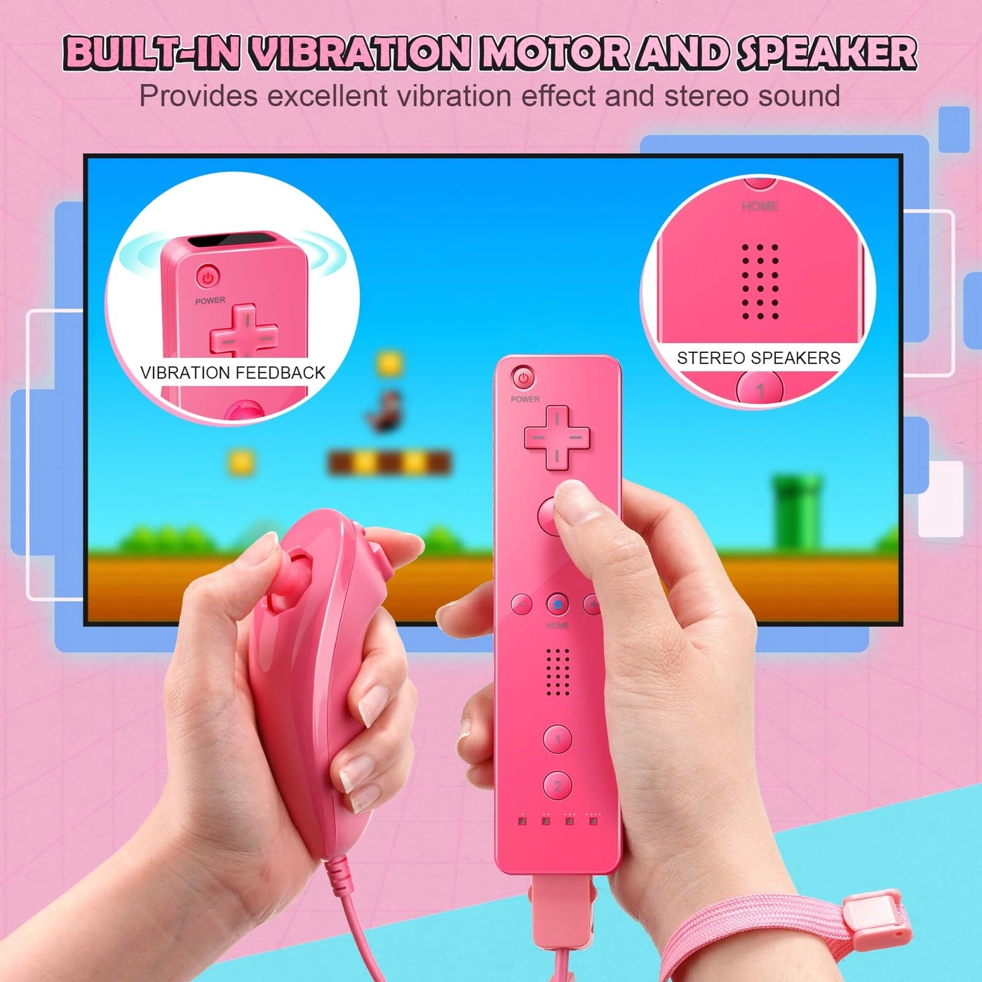 Wii Remote Controller + Nunchuck Joystick - Black and Pink
