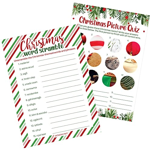 DISTINCTIVS Christmas Word Scramble + Christmas Picture Quiz - 25 pieces 2nd grade and up