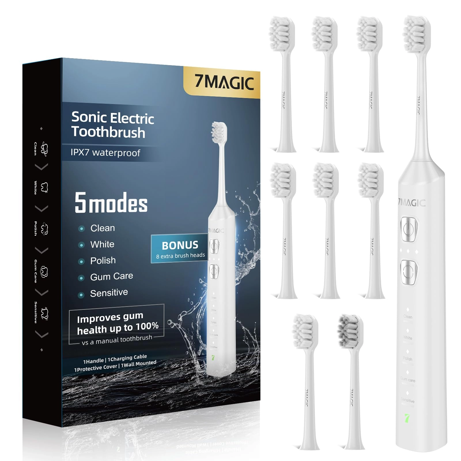 Sonic Electric Toothbrush - 3 Intensity Levels 5 Modes 40000 VPM