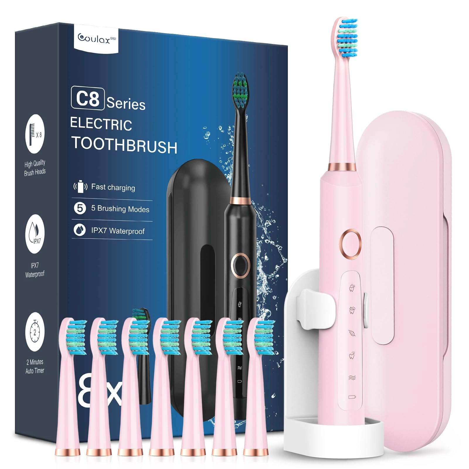Electric Toothbrush - 8 Brush Heads 5 Modes 2 Minute Timer