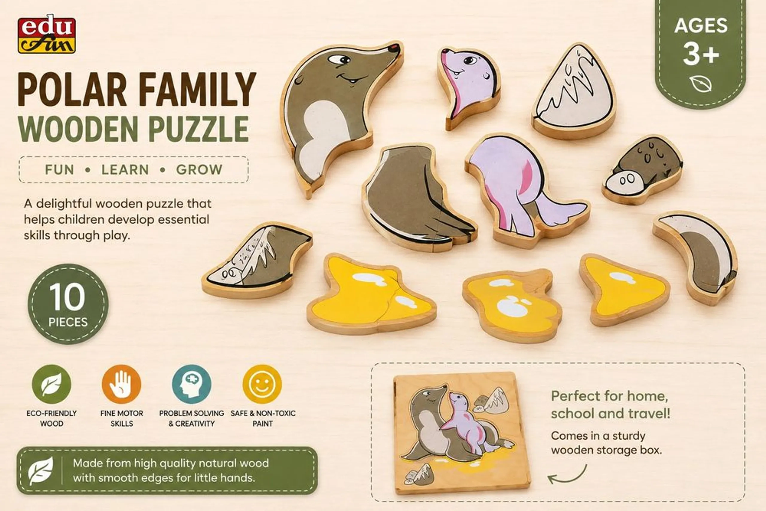 إديو فن Polar Family Wooden Puzzle - Suitable for 3 years & above 10 Pcs