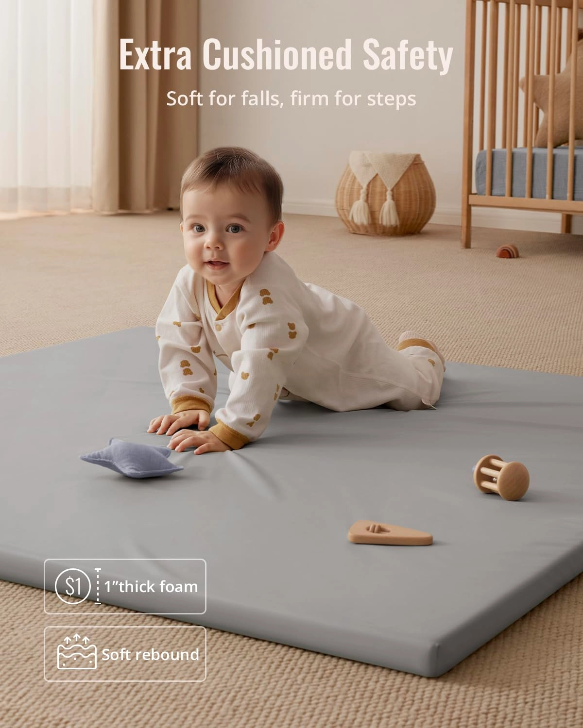 Vegan Leather Baby Play Mat - 50x50 Taupe