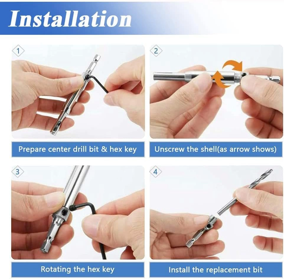 Self Centering Hinge Drill Bits Set - high-speed steel and a brass body with electroplating 4Pcs 2mm 2.8mm 3.5mm 4.5mm