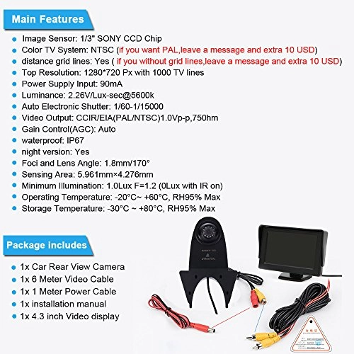 Reversing Camera - 628 x 586 pixels + LCD Car Monitor - 4.3 inch 320 x 240