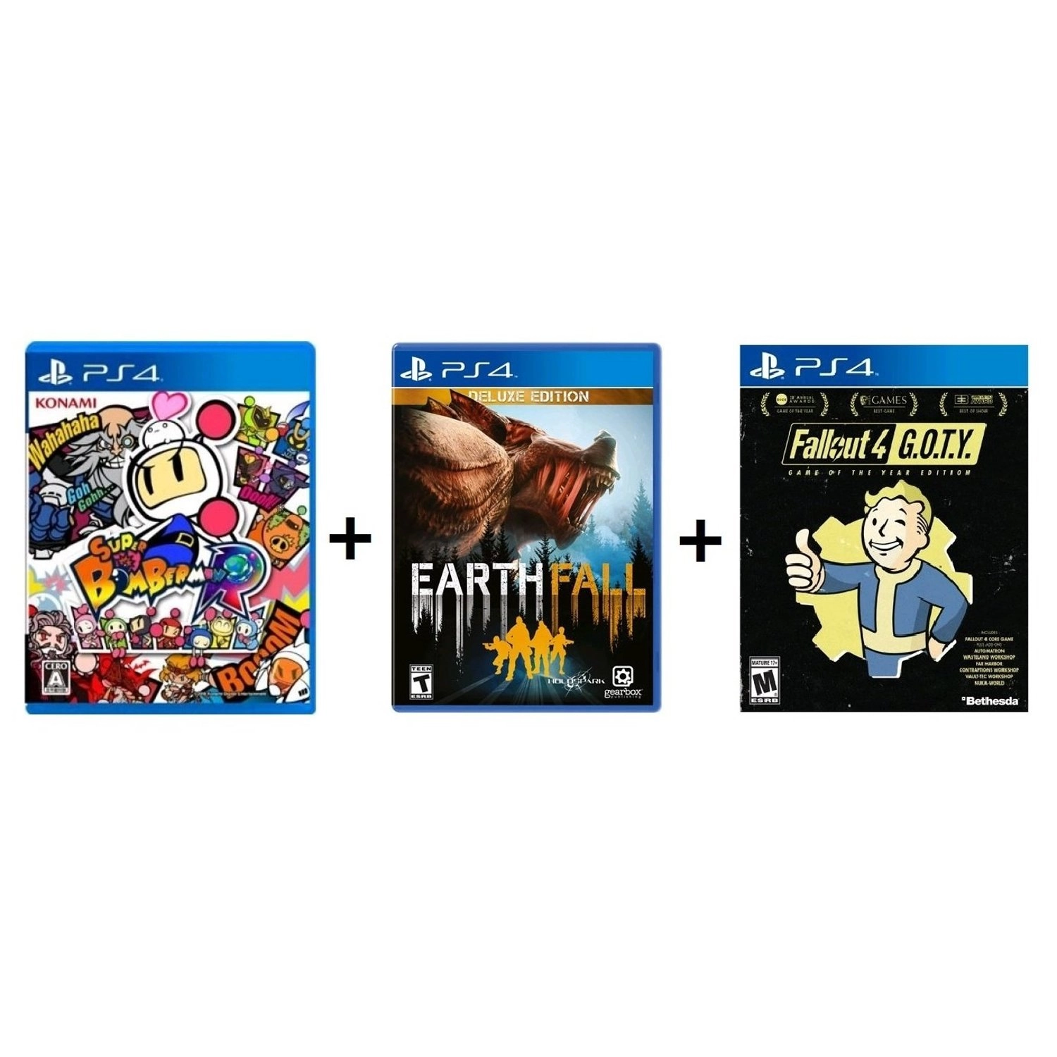 Super Bomberman R / Earthfall Deluxe Edition; Fallout 4 Game of the Year Edition - PlayStation 4