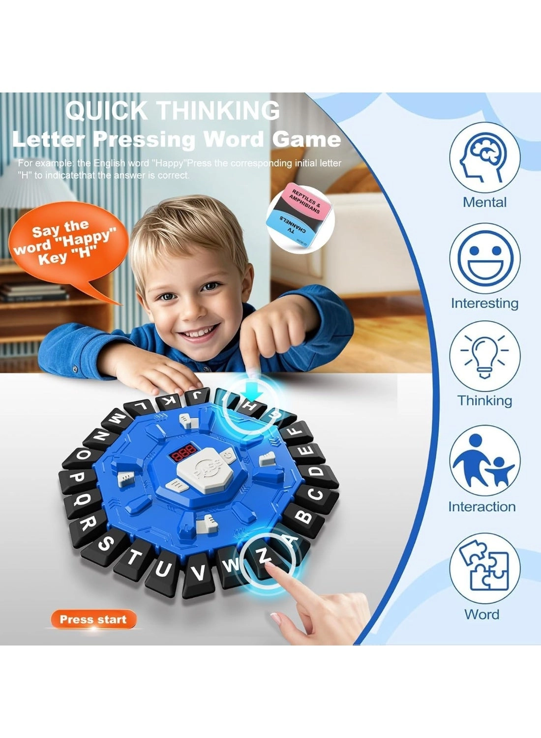 Interactive Word Game - Digital Timer 2 Modes 24-Letter Alphabet Board