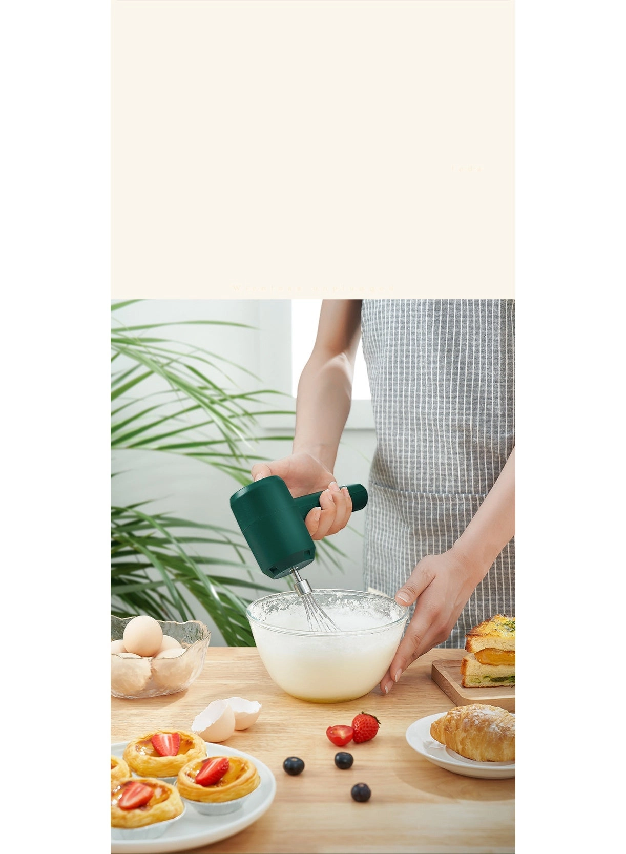 Cordless Handheld Electric Mixer - Rechargeable Green