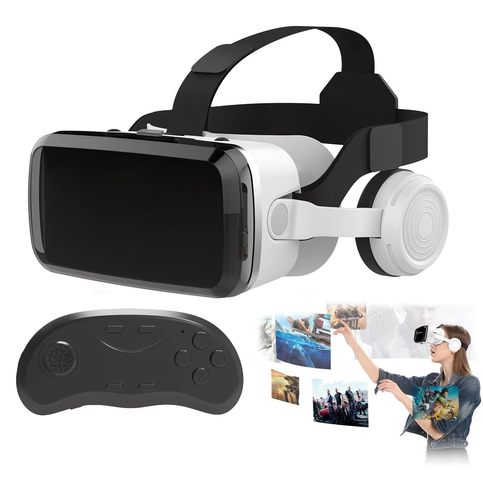 3D VR Glasses Headset - 96FOV Controller Headphones