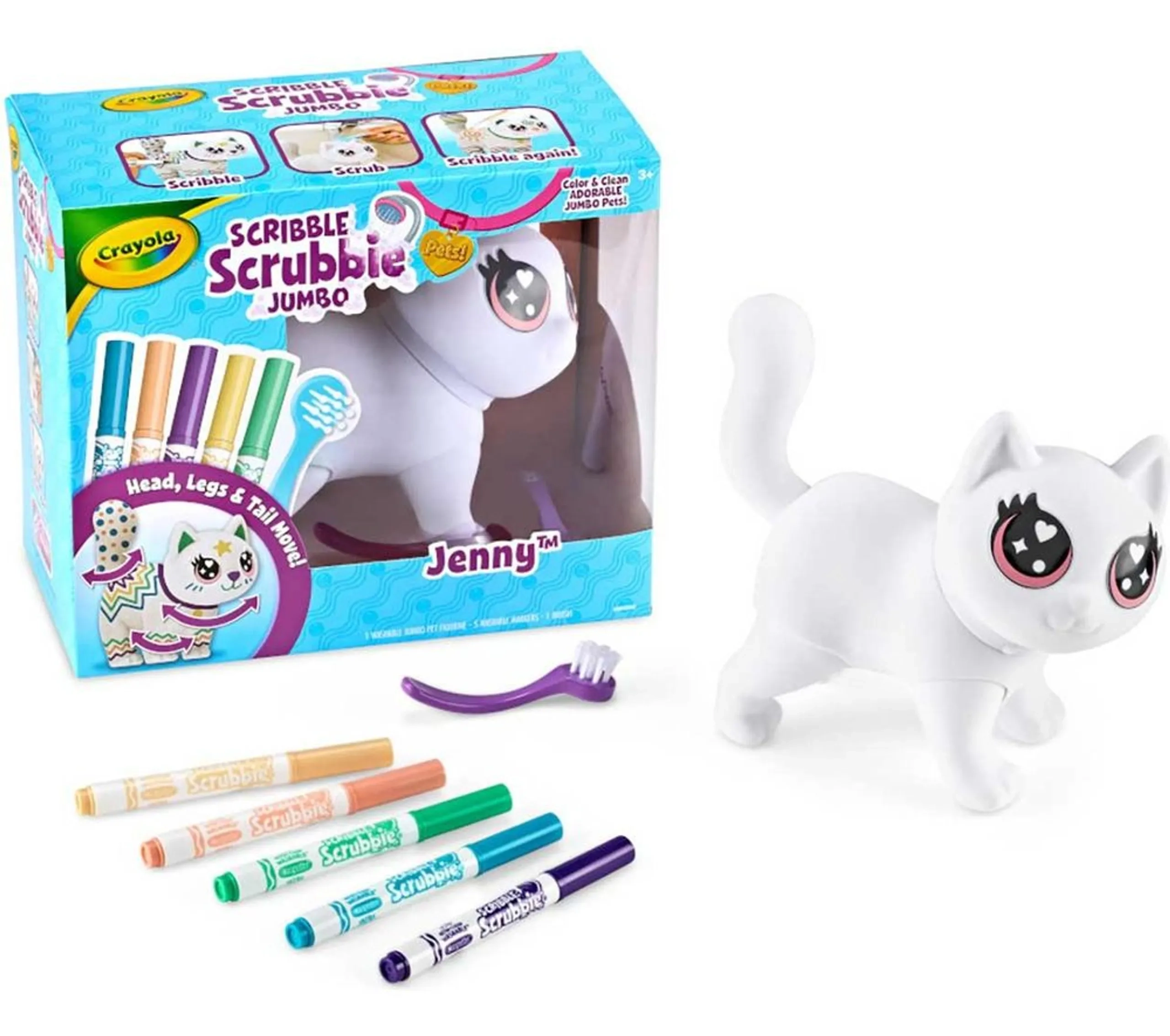 Crayola Scribble Scrubbie Jumbo Pets - Jenny 6-inch 5 Washable Markers