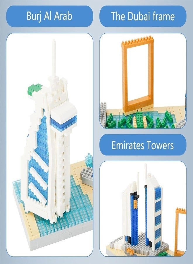 Dubai Skyline Architecture Building Blocks Set - Miniature Burj Khalifa Burj Al Arab Dubai Frame &Towers Model Kit