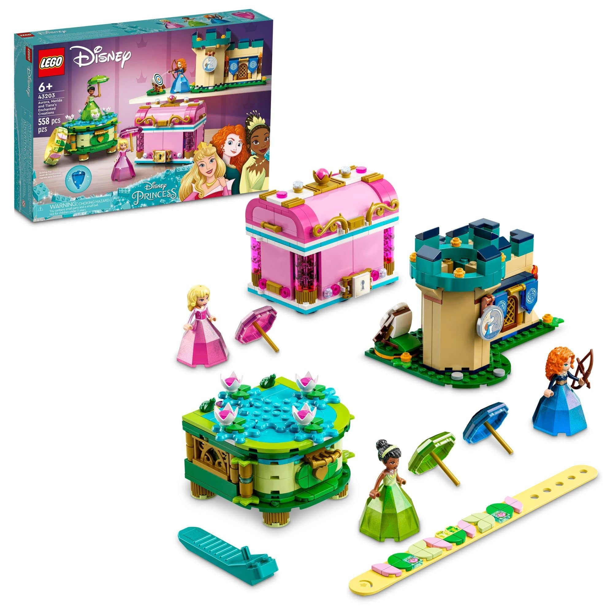 Disney Princess Aurora, Merida & Tiana’s Enchanted Creations (43203) - 558-piece Diamond Dress Set