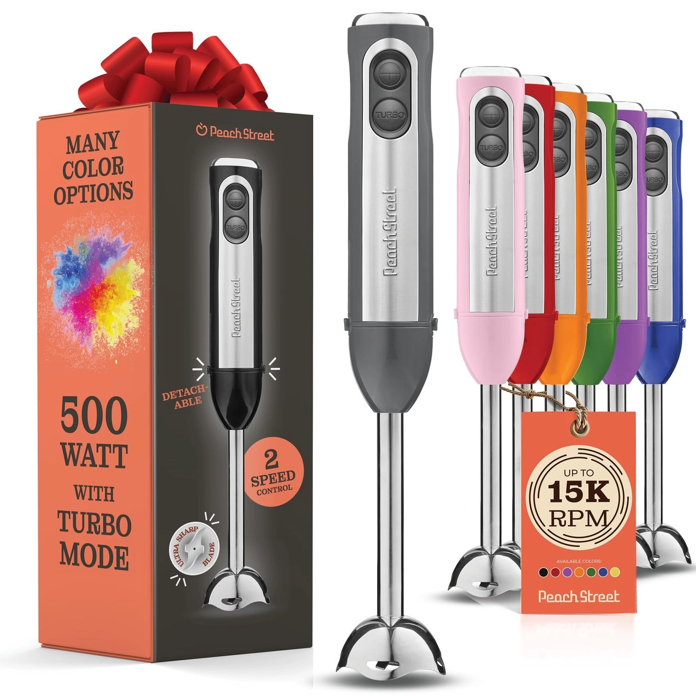 Immersion Hand Blender - Turbo Mode Detachable Base Stainless Steel Blades