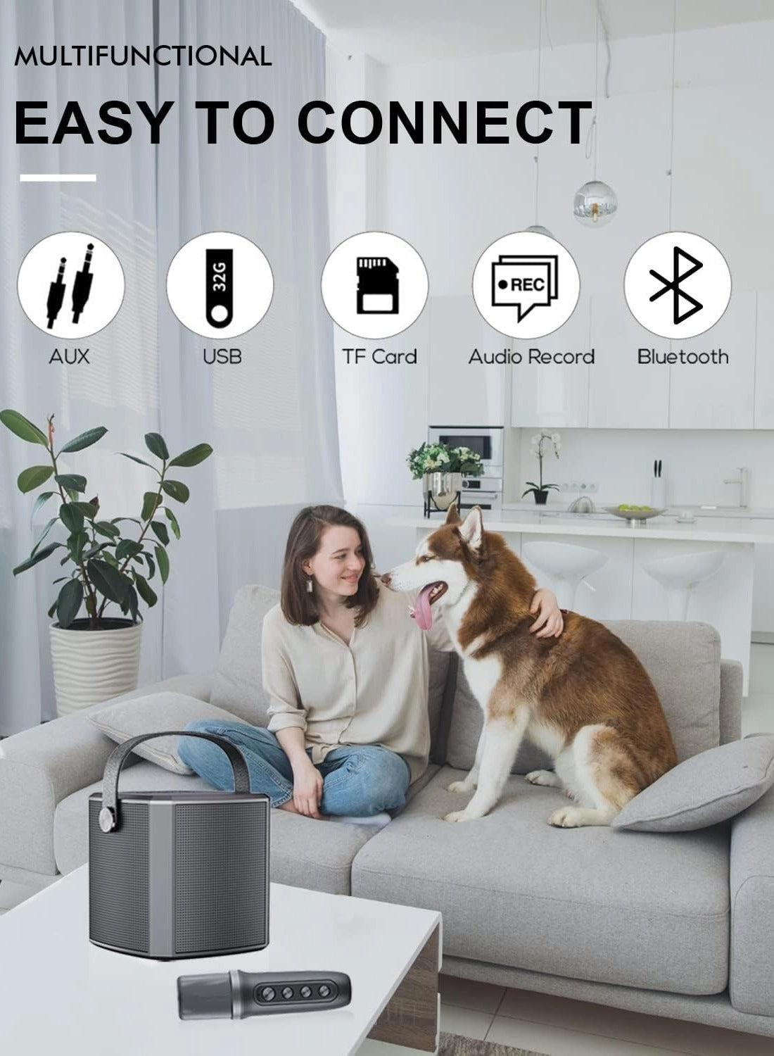 Portable Bluetooth Karaoke Speaker - Rechargeable wireless microphone Type-C charging TF Card support