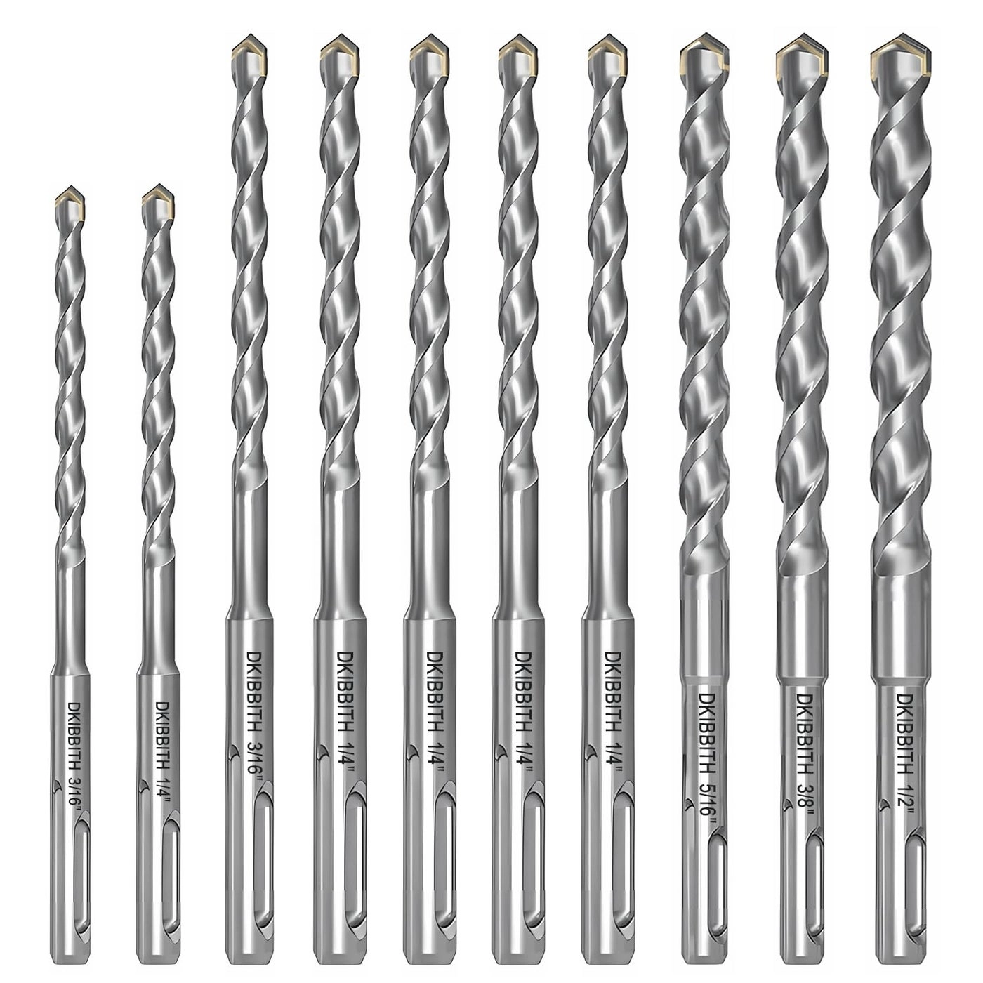 SDS Plus Drill Bits - YG8 Tungsten carbide 10-Piece 3/16" 1/4" 5/16" 3/8" 1/2"