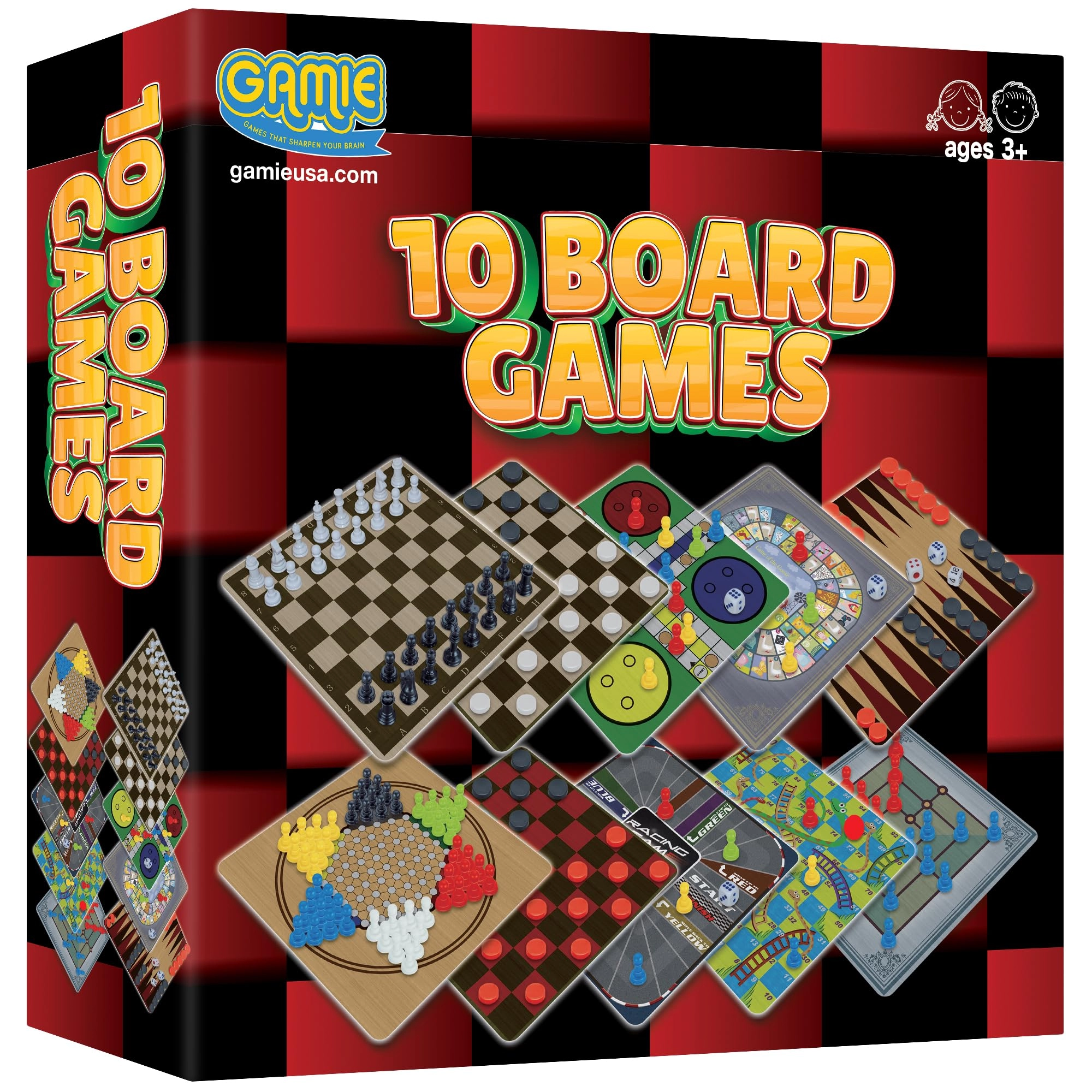 Gamie 10 in 1 Board Game Set - Travel-Friendly Multicolor