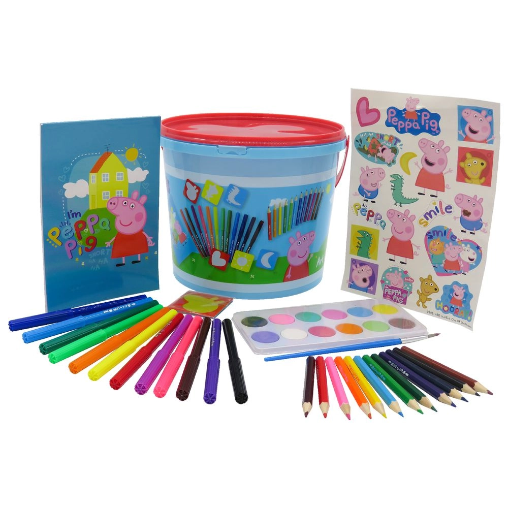 Peppa Pig Art Set In Bucket - 46pcs watercolours felt-tip pens