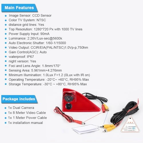 Rear View Mirror Monitor - 4.3 Inch Wired + Brake Light Camera - 1280 x 720 Night vision