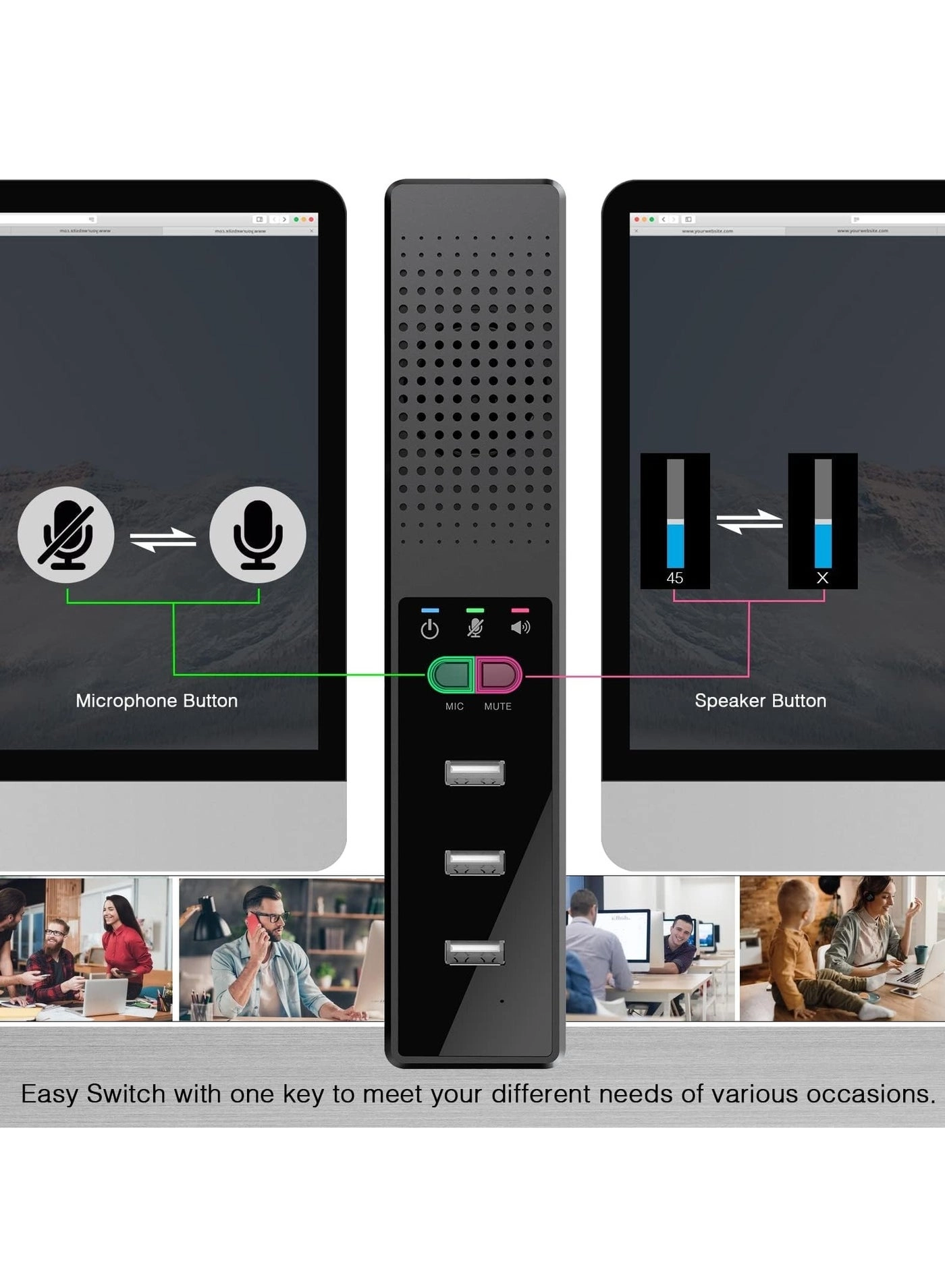 3-in-1 Computer Speaker - USB Powered