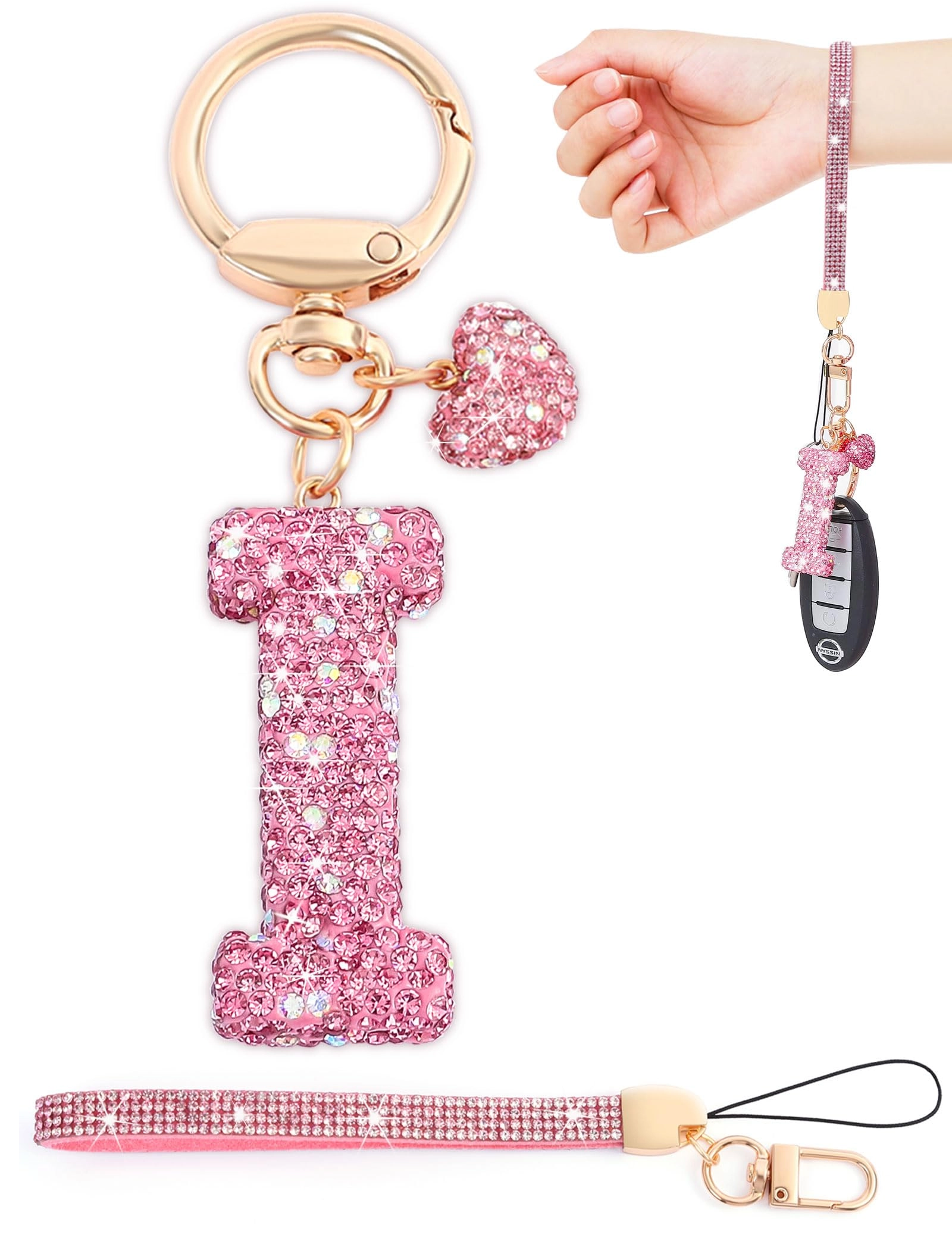 Initial Keychain - L Purple Rhinestone