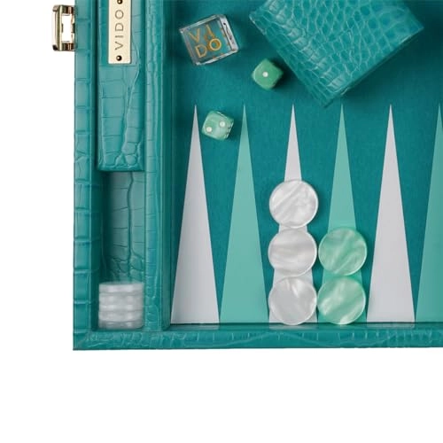 Backgammon Set - 15 inch Teal Green Alligator Vegan Leather