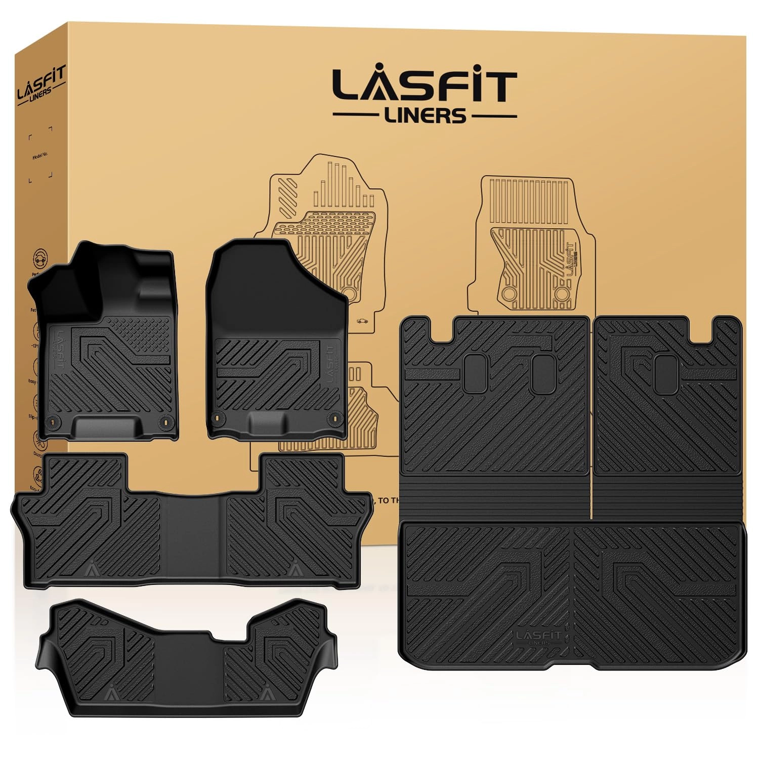 LASFIT Floor Mats & Trunk Mat - Honda Pilot 2016-2022 8 Passenger 1st & 2nd & 3rd Row & Cargo