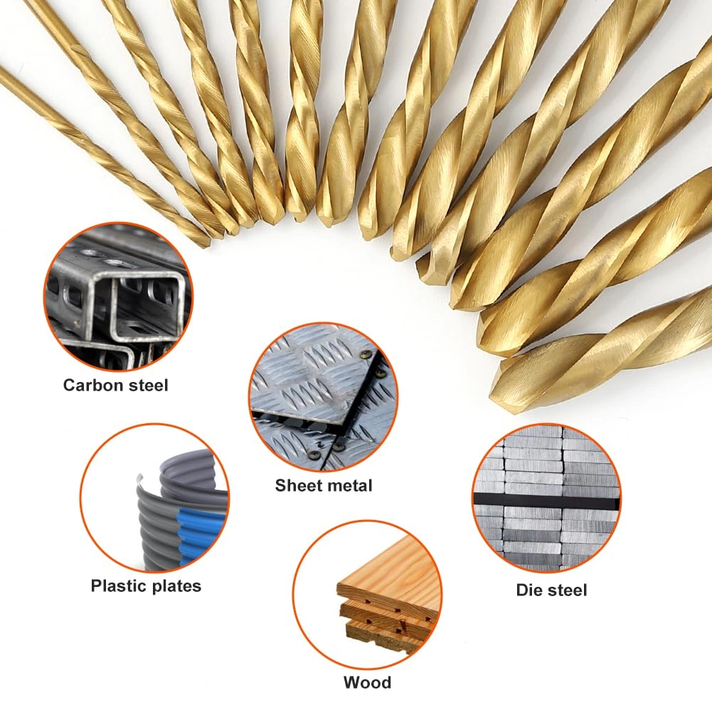 Left Hand Drill Bit Set - HSS M2 Titanium Nitride 13pcs 1/16" - 1/4"