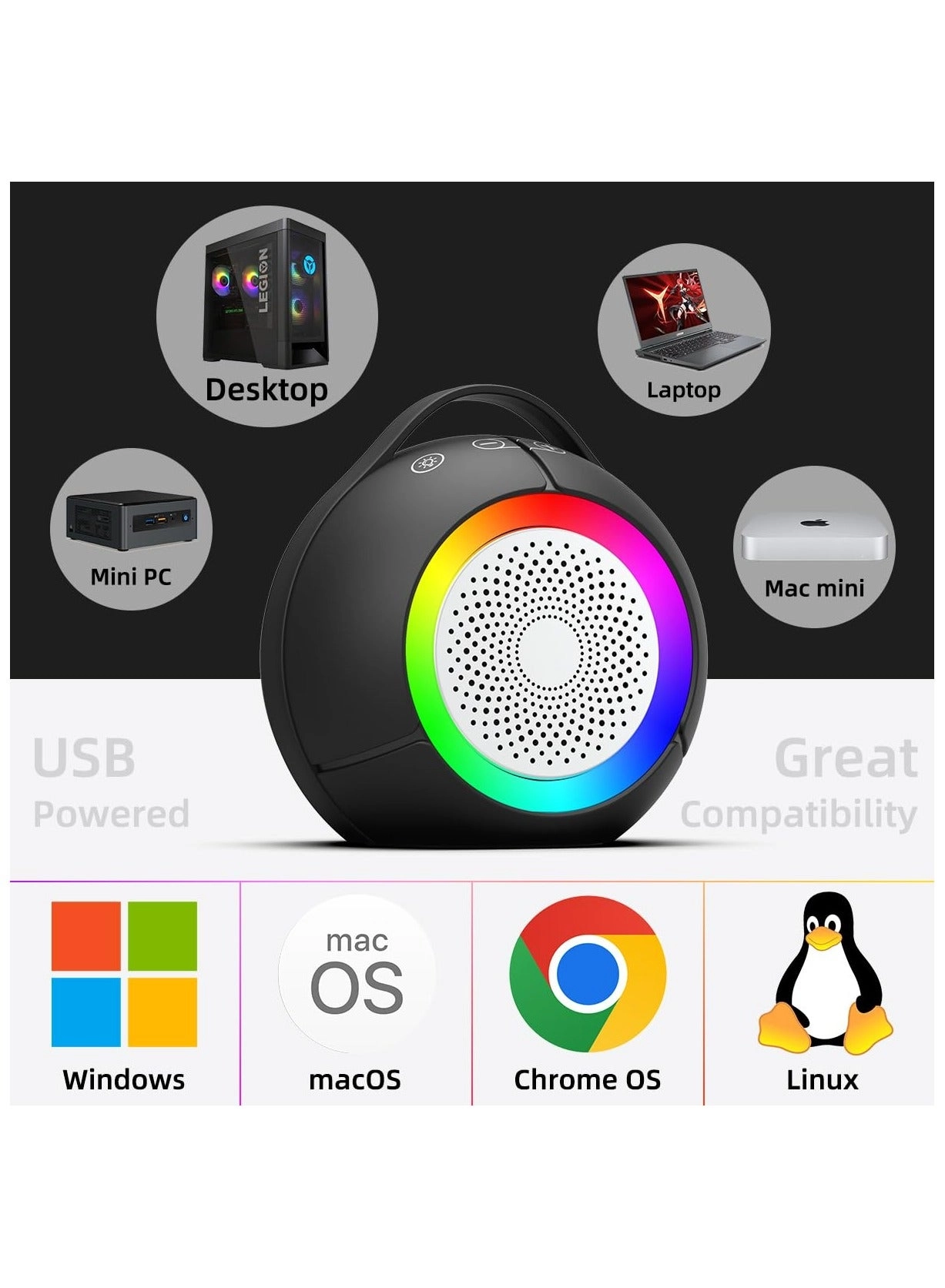 USB Computer Speakers - Plug-N-Play Dynamic RGB Light