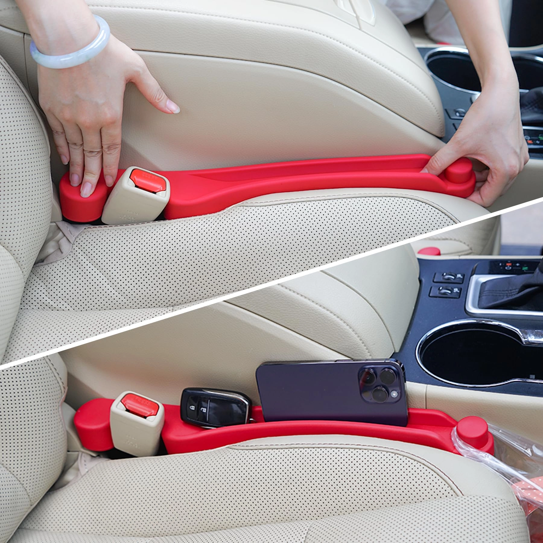 givifive Car Seat Gap Filler - 3IN1 Set of 2 Narrow Red
