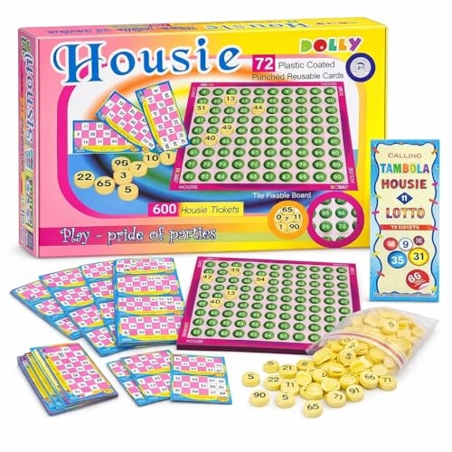 LAALIYA Tambola Housie Game Set - 600 Tickets 72 Reusable Plastic-Coated Cards 90 Number Tiles