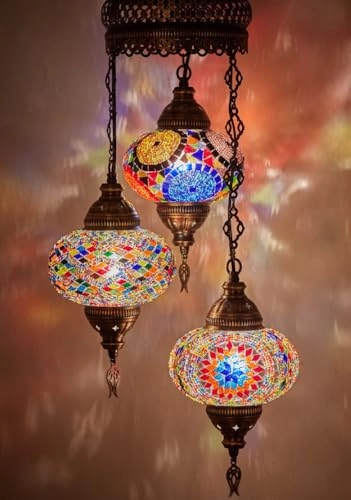 3-Globe Mosaic Ceiling Chandelier