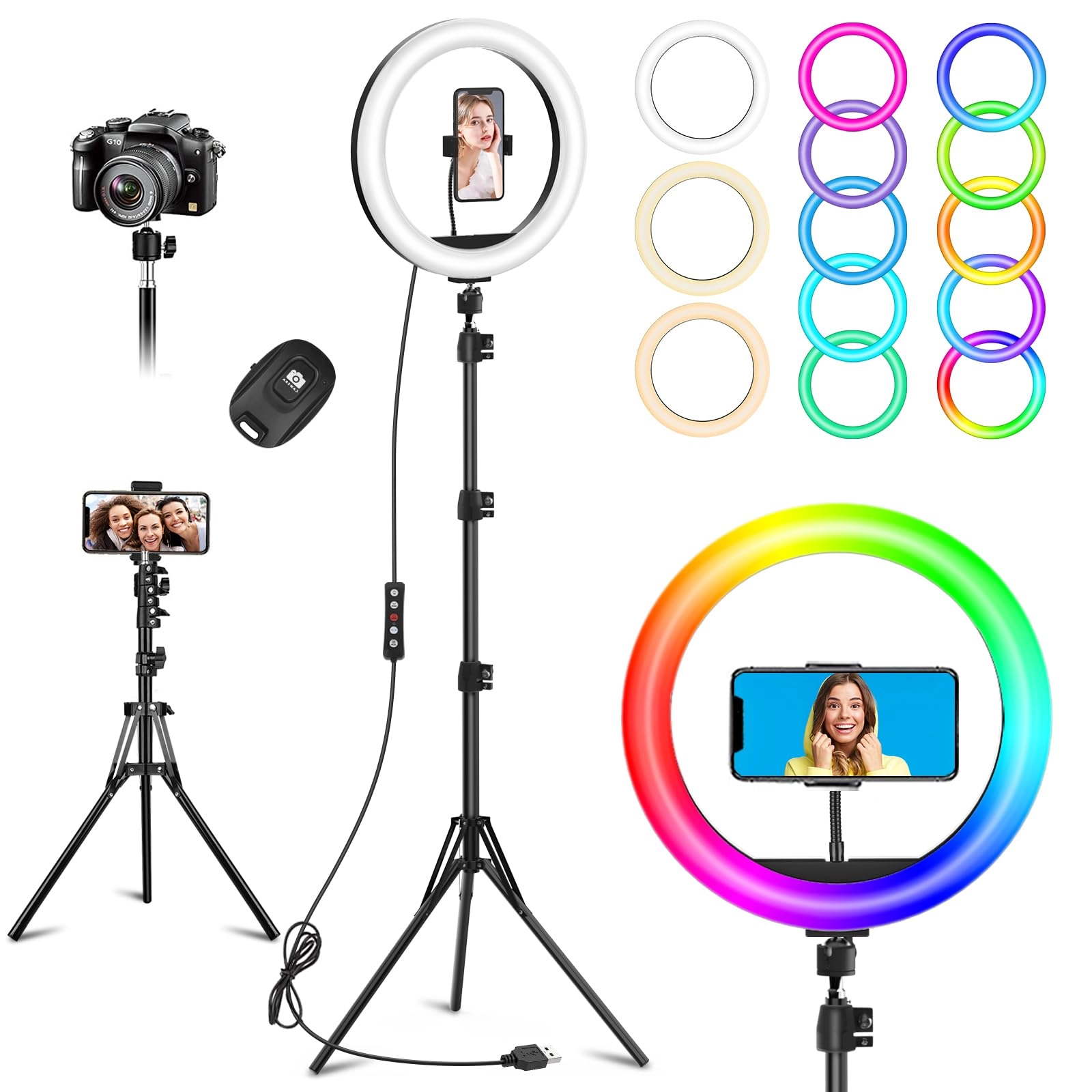 Vlogging Selfie Ring Light - 10.3 inch 29 RGB Lighting Modes Remote Control