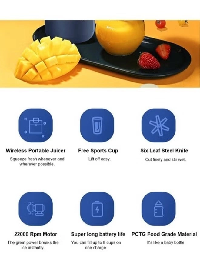 Rechargeable Blender Juice Cup - USB Rechargeable 6 Stainless Steel Blades