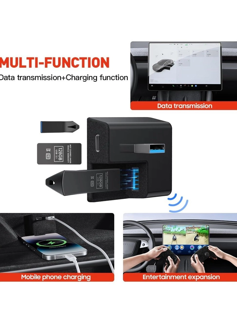 USB Hub - 4-in-1 Tesla Model 3 ABS Flocking Edition