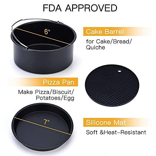 Metal holder + Air Fryer Basket + Baking Pan + Skewer Rack + Cake Barrel + Silicone Mat
