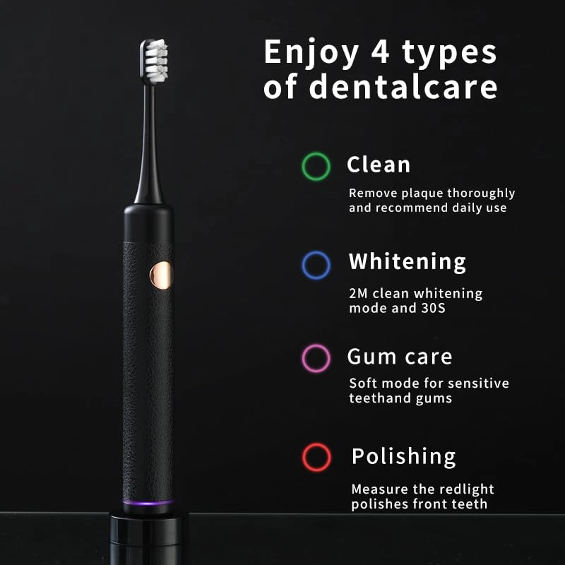 Sonic Electric Toothbrush - 4 Working Modes 4 Replacement Brush Heads IPX7