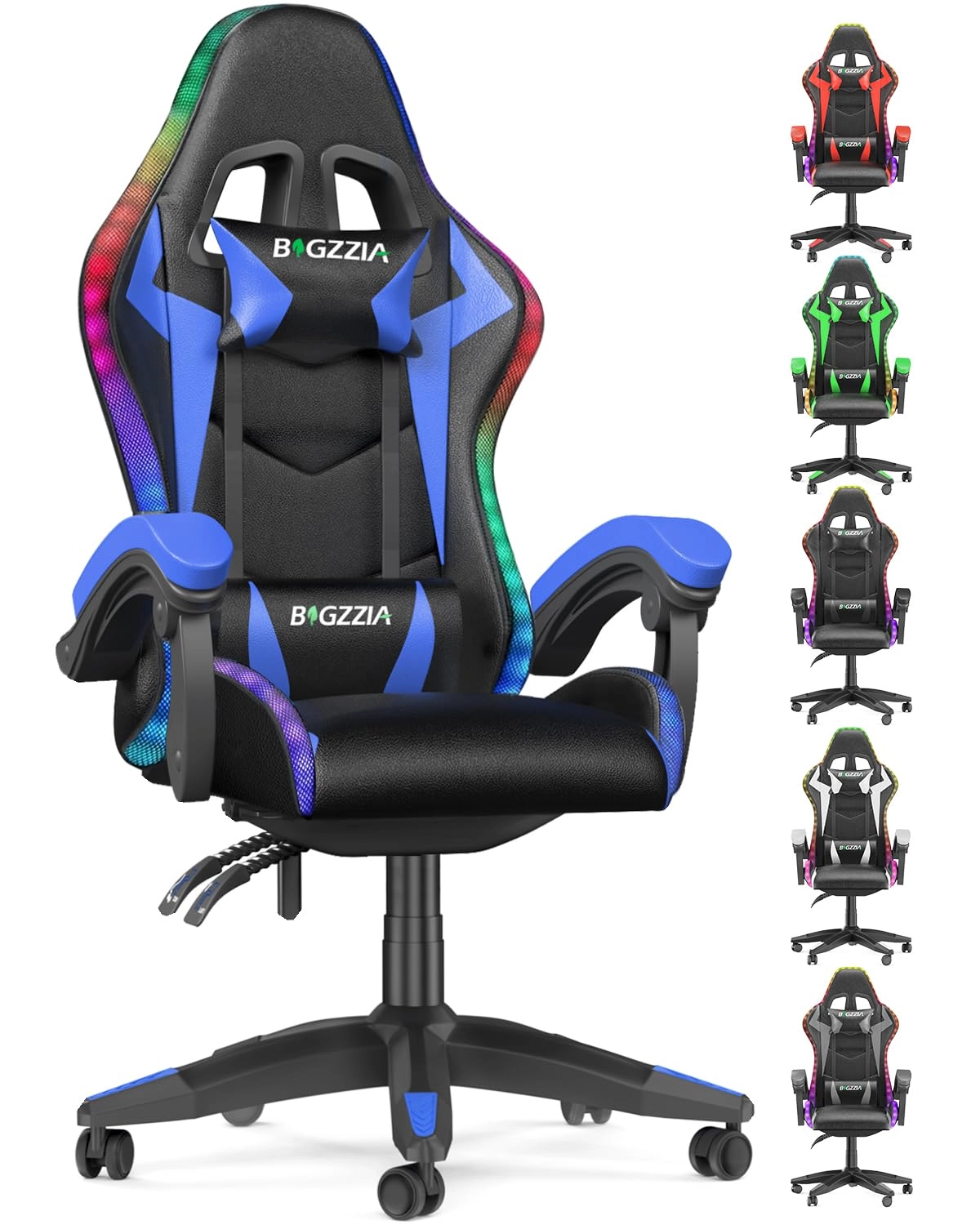 white LED gaming chair - RGB Reclining PU Leather