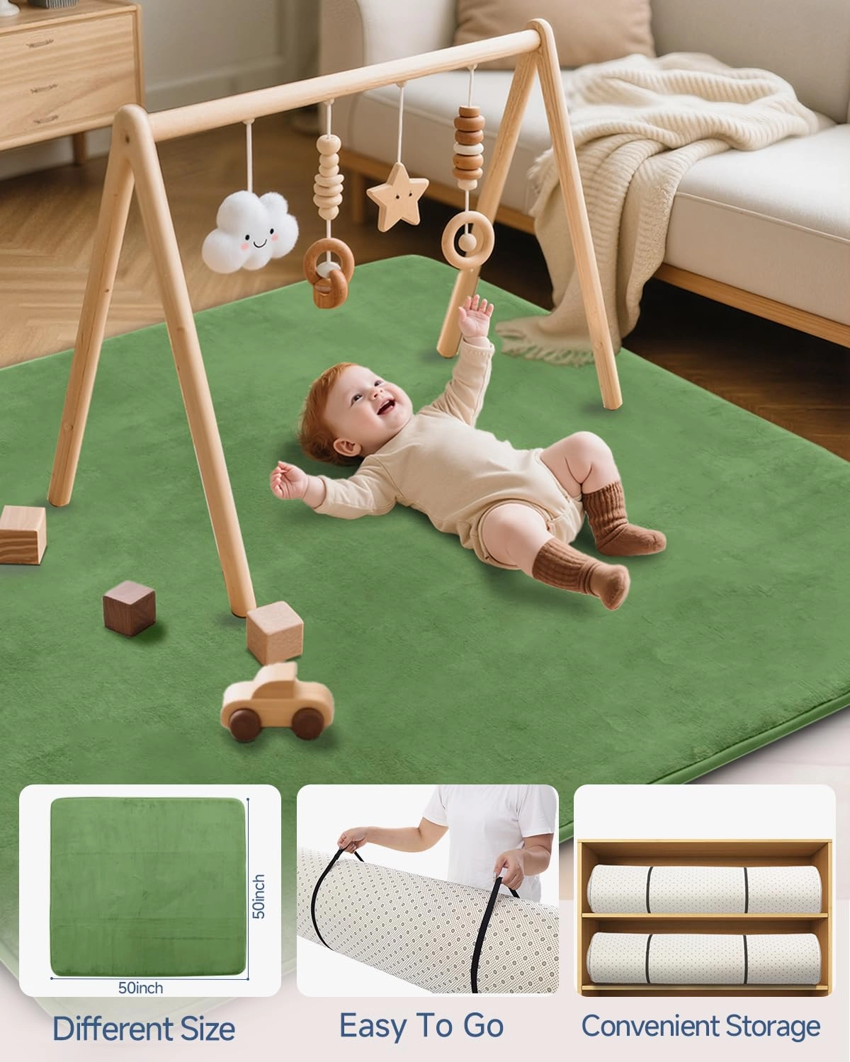 Baby Play Mat - 50x50 Green