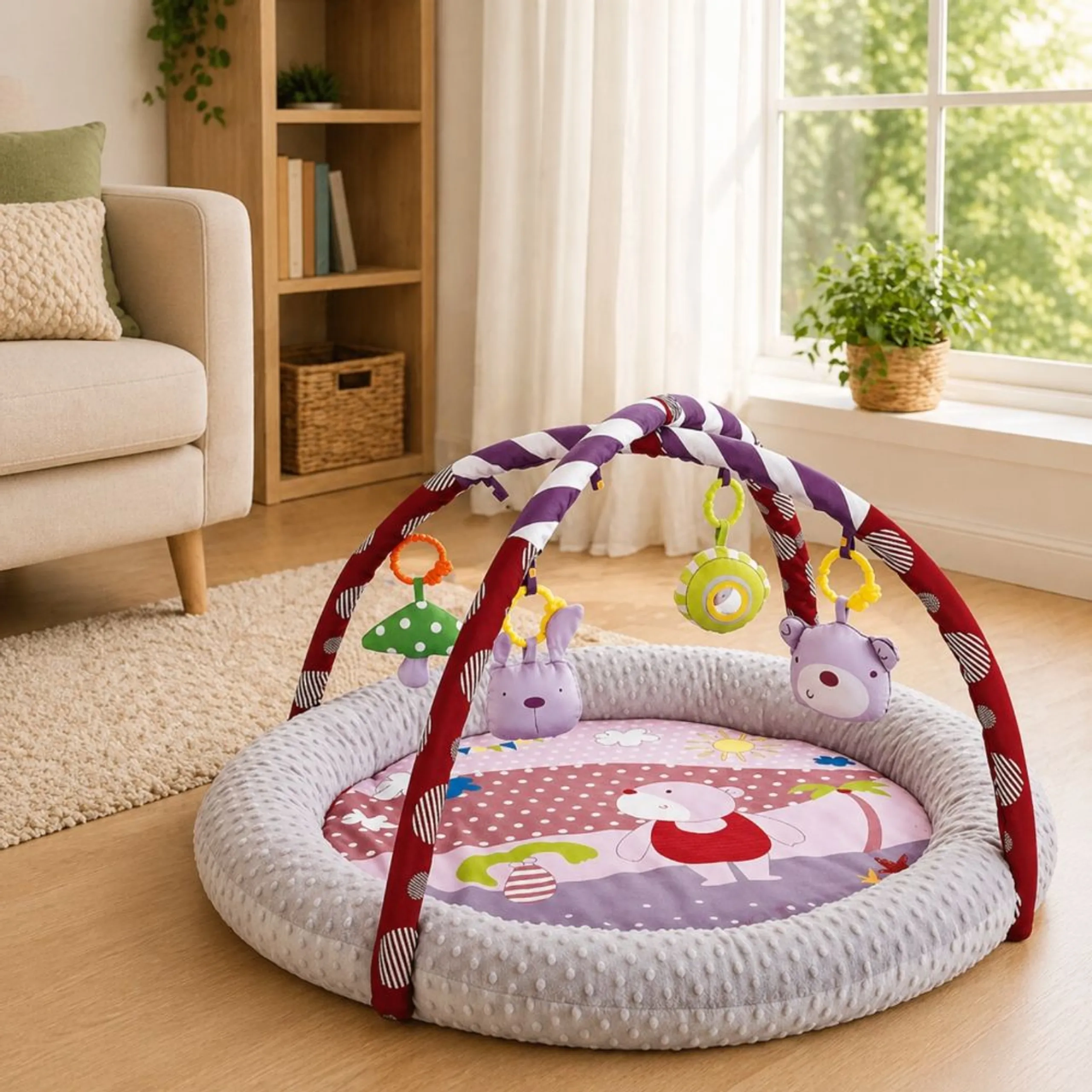 Baby Round Comfy Play Mat & Activity Gym - Suitable for 0 months & above