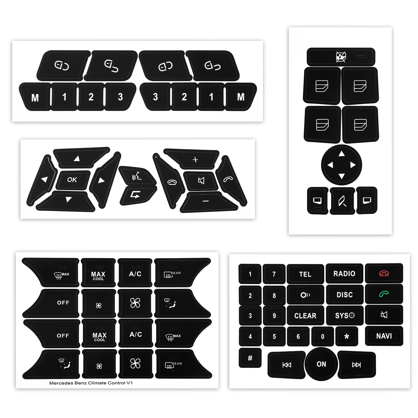 goktvai Dashboard Button Stickers - 5pcs Black PVC