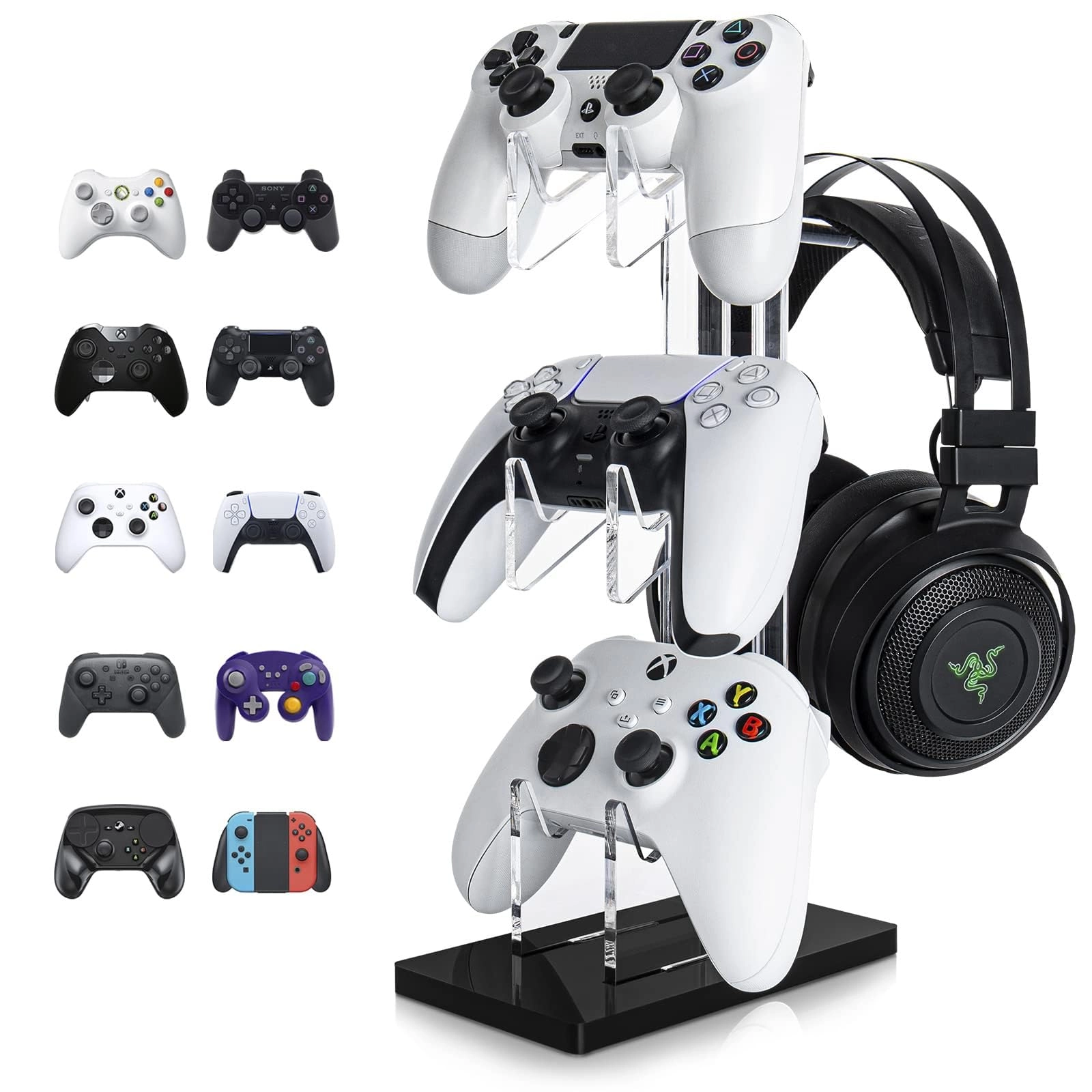 Kameety Universal 3 Tier Controller Holder and Headset Stand - PS4 PS5 Xbox ONE Switch