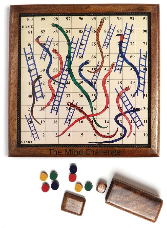 The Mind Challenge Handmade Wooden Snake% ladders - Magnetic Travel
