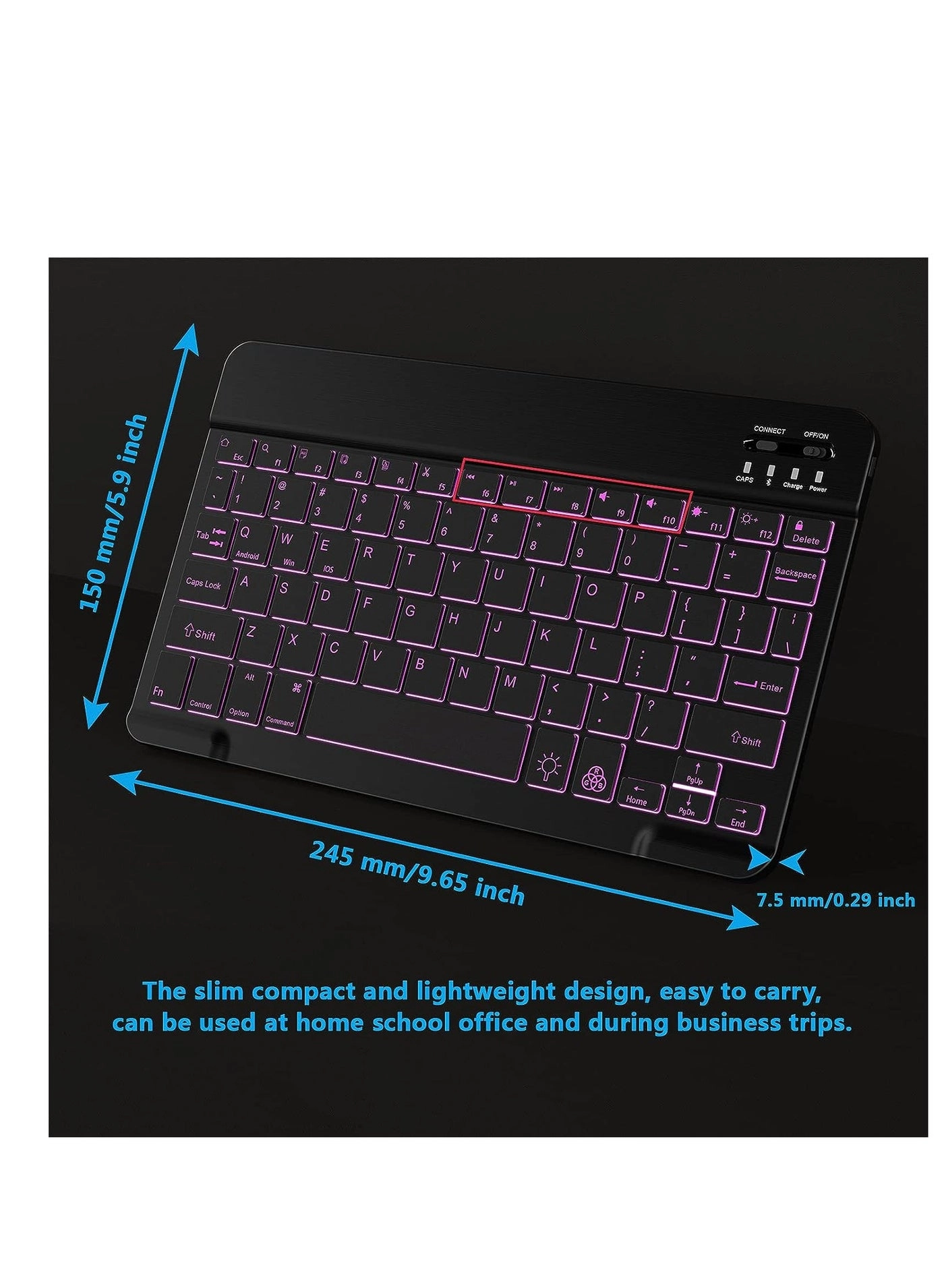 Bluetooth Keyboard - 7-Color Backlit Rechargeable Battery