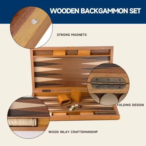 Wooden Folding Inlay Backgammon - Premium Double Stripe